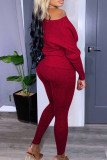 Red Casual Solid Patchwork O Neck Long Sleeve Two Pieces