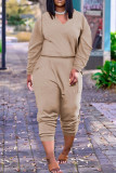 Orange Fashion Casual Solid Basic V Neck Long Sleeve Two Pieces