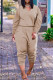 Khaki Fashion Casual Solid Basic V Neck Long Sleeve Two Pieces