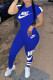 Blue Casual Sportswear Letter Print Basic O Neck Short Sleeve Two Pieces