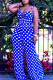 Blue Fashion Sexy Polka Dot Hollowed Out Patchwork Spaghetti Strap Regular Jumpsuits
