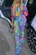 Colour Casual Print Tie Dye Ripped Patchwork Zipper Hooded Collar Long Sleeve Two Pieces