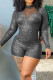 Black Sexy Solid Patchwork O Neck Skinny Rompers