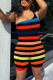 Orange Casual Print Patchwork Oblique Collar Skinny Rompers