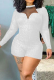 White Sexy Solid Patchwork O Neck Skinny Rompers