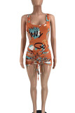 Pink Sexy Print Frenulum Backless Swimwears