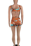 Pink Sexy Print Frenulum Backless Swimwears