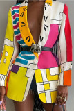Multicolor Street Print Patchwork Turn-back Collar Outerwear