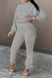 Grey Casual Solid Patchwork Hooded Collar Long Sleeve Two Pieces