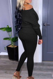 Red Casual Solid Patchwork O Neck Long Sleeve Two Pieces
