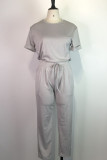 Blue Sexy Solid Patchwork O Neck Short Sleeve Two Pieces