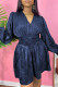 Tibetan Blue Fashion Casual Print Patchwork V Neck Long Sleeve Dresses