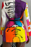 Multicolor Street Print Patchwork Turn-back Collar Outerwear