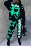 Green Fashion Casual Print Basic Hooded Collar Long Sleeve Two Pieces