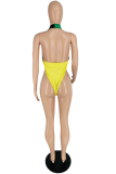 Black Green Sexy Solid Hollowed Out Patchwork Draw String Swimwears