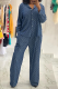 Blue Casual Print Patchwork Turndown Collar Long Sleeve Two Pieces