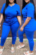 Blue Sexy Solid Patchwork O Neck Short Sleeve Two Pieces