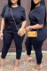 Black Sexy Solid Patchwork O Neck Short Sleeve Two Pieces