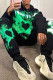 Green Fashion Casual Print Basic Hooded Collar Long Sleeve Two Pieces