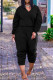 Black Fashion Casual Solid Basic V Neck Long Sleeve Two Pieces