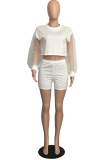 White Casual Mesh O Neck Long Sleeve Two Pieces