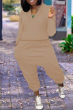 Orange Fashion Casual Solid Basic V Neck Long Sleeve Two Pieces