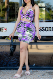 Rose Red Sexy Print Ripped Spaghetti Strap Sleeveless Two Pieces
