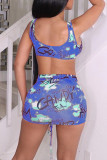 Pink Sexy Print Frenulum Backless Swimwears