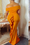 Yellow Elegant Solid Patchwork Off the Shoulder Trumpet Mermaid Dresses