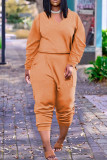 Orange Fashion Casual Solid Basic V Neck Long Sleeve Two Pieces