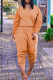 Orange Fashion Casual Solid Basic V Neck Long Sleeve Two Pieces