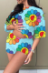 Blue Casual Print Patchwork O Neck Short Sleeve Two Pieces