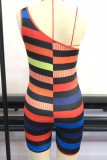 Pink Casual Print Patchwork Oblique Collar Skinny Rompers
