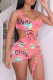 Pink Sexy Print Frenulum Backless Swimwears