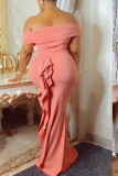 Pink Elegant Solid Patchwork Off the Shoulder Trumpet Mermaid Dresses