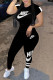 Black Casual Sportswear Letter Print Basic O Neck Short Sleeve Two Pieces