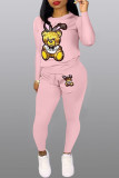 Pink Casual Print Embroidered Patchwork Sequins O Neck Long Sleeve Two Pieces