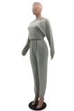 Grey Casual Solid Patchwork Hooded Collar Long Sleeve Two Pieces