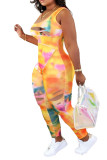 multicolor street Tie-dyed Sleeveless O Neck Jumpsuits