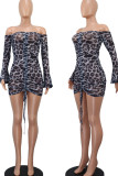 Rose Red Sexy Print Patchwork Draw String Fold Off the Shoulder Pencil Skirt Dresses