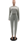 Grey Casual Solid Patchwork Hooded Collar Long Sleeve Two Pieces