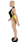 Black Green Sexy Solid Hollowed Out Patchwork Draw String Swimwears
