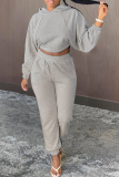 Grey Casual Solid Patchwork Hooded Collar Long Sleeve Two Pieces