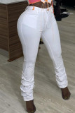 White Casual Solid Split Joint Fold High Waist Regular Denim Jeans