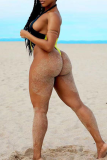 Black Green Sexy Solid Hollowed Out Patchwork Draw String Swimwears