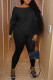 Black Casual Solid Patchwork O Neck Long Sleeve Two Pieces