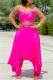 Rose Red Fashion Sexy Solid Bandage Backless Strapless Sleeveless Two Pieces