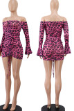 Rose Red Sexy Print Patchwork Draw String Fold Off the Shoulder Pencil Skirt Dresses