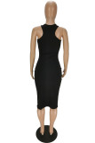 Pink Sexy Casual Solid Hollowed Out O Neck Sleeveless Dresses