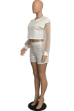 White Casual Mesh O Neck Long Sleeve Two Pieces